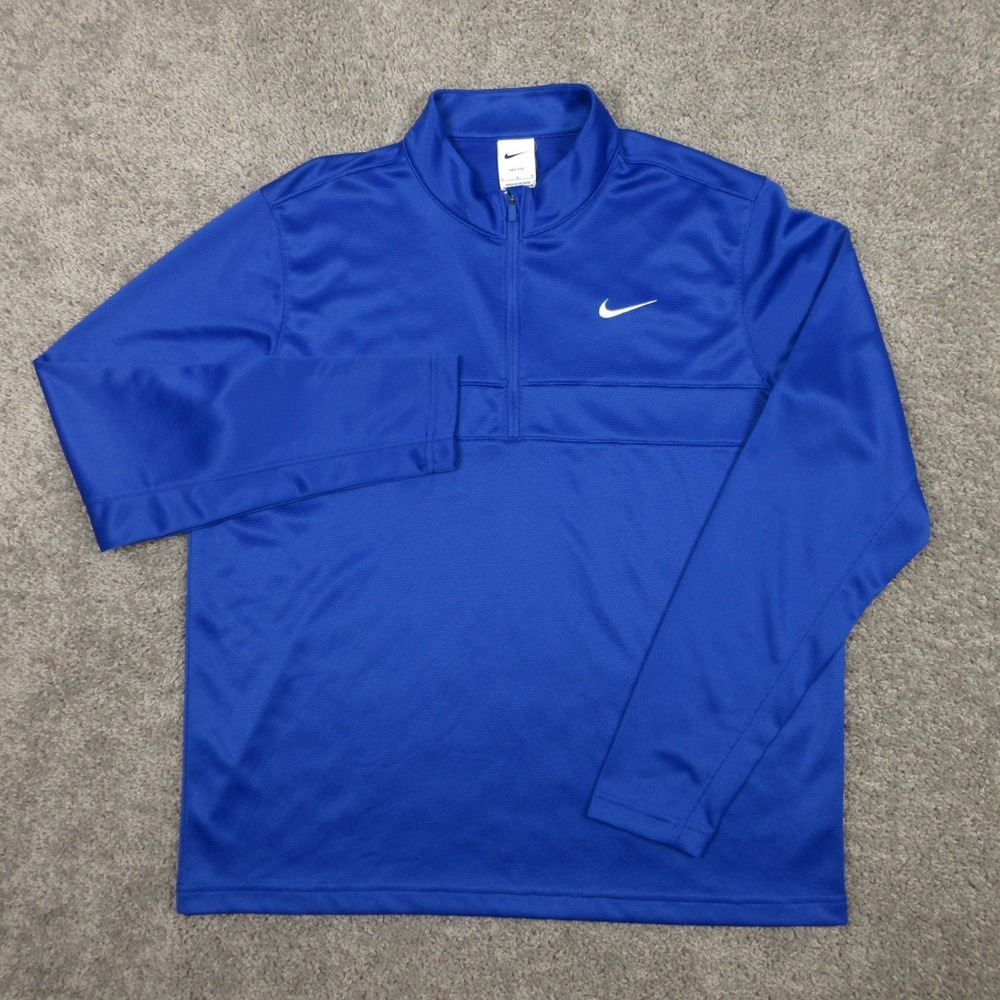 Nike Sweater Mens Large Blue Solid Drifit Performance Quarter Zip Golf Swoosh